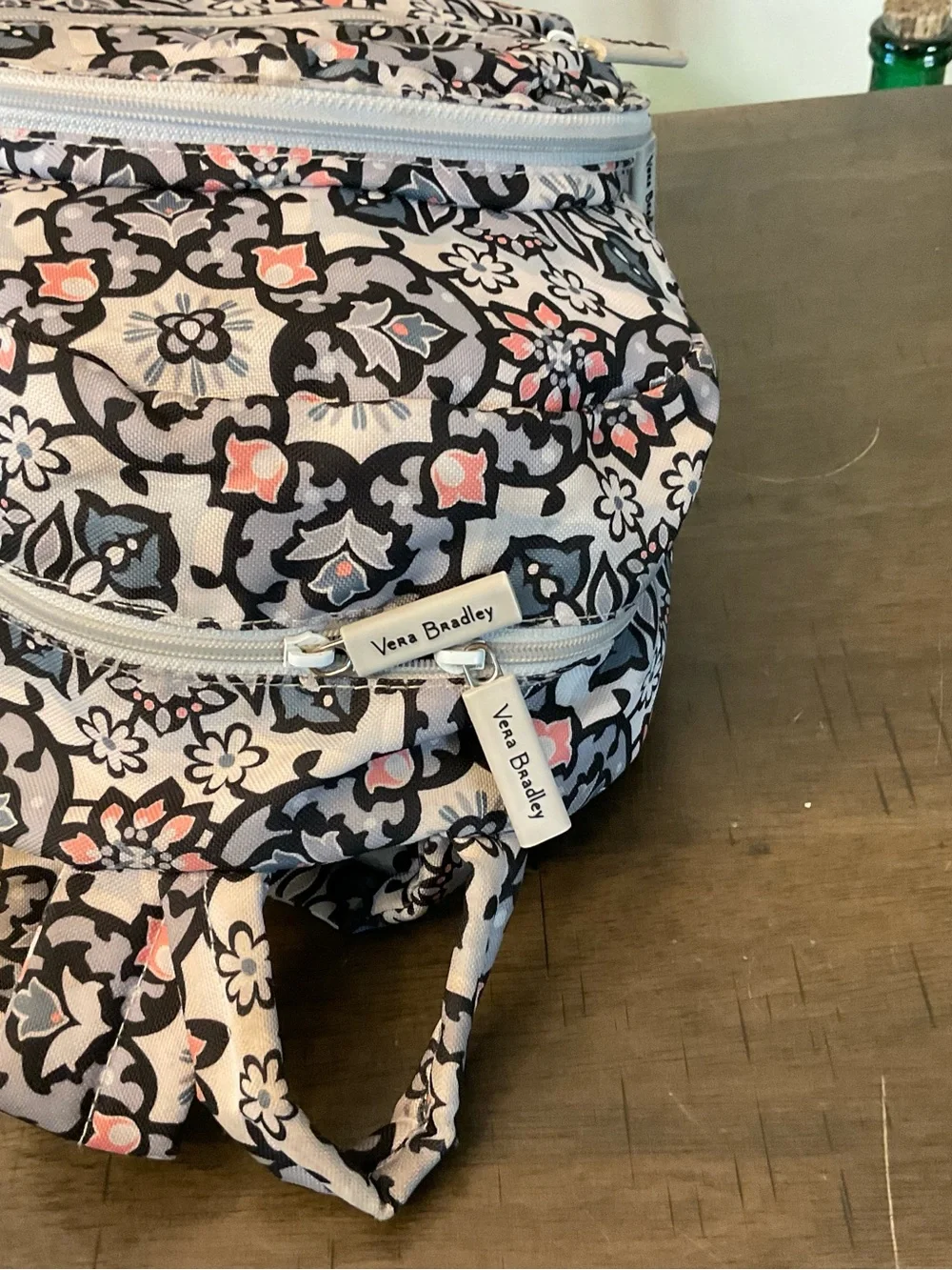 Vera Bradley Compact Backpack Lighten Up Grey Purple Mimosa Medallion Floral